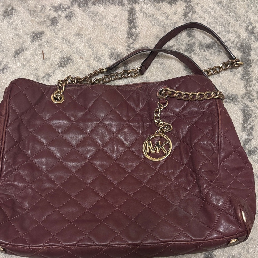 Michael Kors Maroon Quilted Shoulder Bag